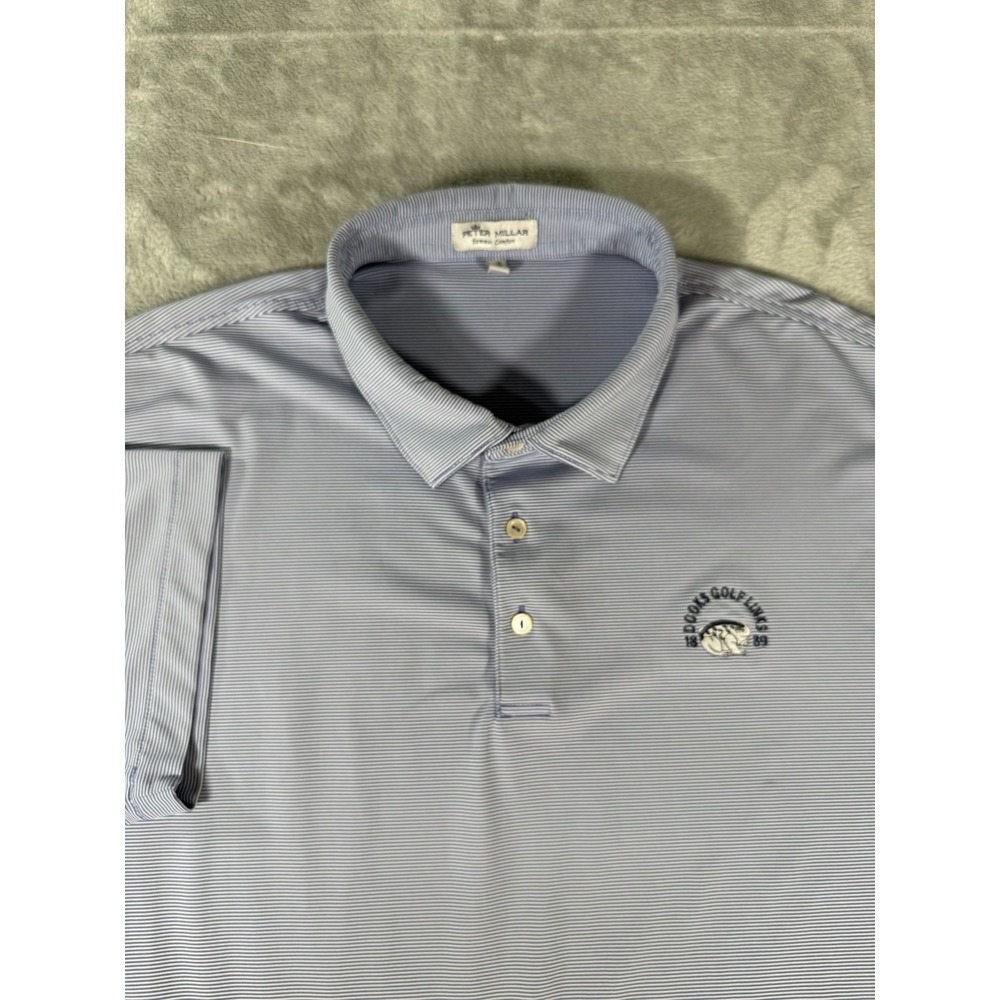 Peter Millar Shirt Mens 2XL Blue‎ White Striped Summer Comfort Golf Polo Logo
